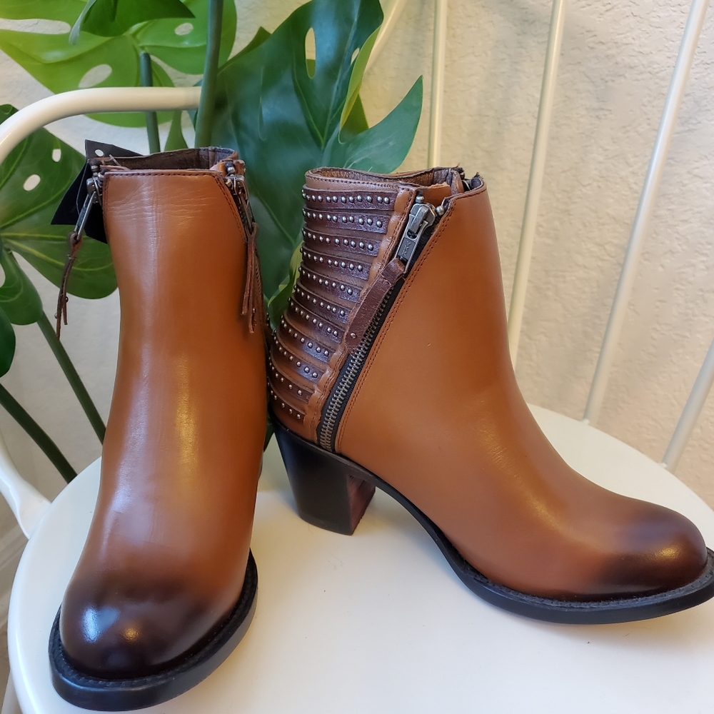 Brown Leather Ankle Boots with Metal Studs (Rivets)